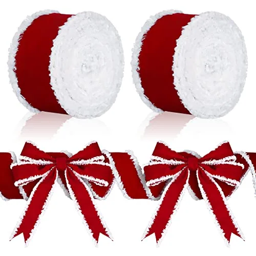 2 Rolls Christmas Velvet Decorative Ribbons Rolls Craft, Red, product photograph