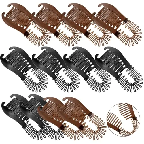 12 Piece Plastic Flexible Interlocking Banana Clips Hair, product photograph