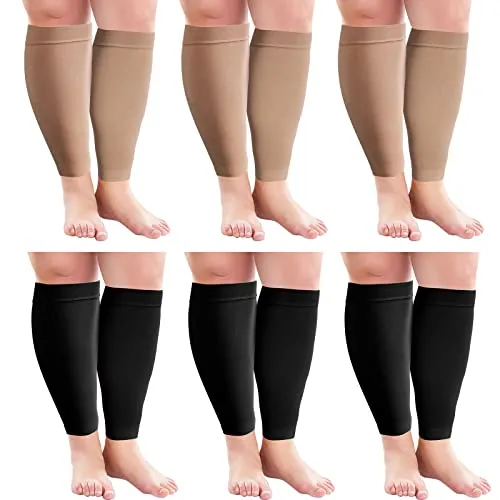 6 Pairs 3XL Wide Plus Size Calf Compression Socks Leg, Black, product photograph