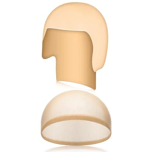 2 Piece Halloween Makeup Latex Bald Head Caps, Beige, product photograph