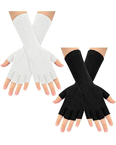 2 Pairs Fingerless Gloves, Black, product photograph