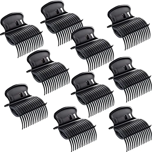 10 Piece Hot Roller Clips Plastic Hair Curler Claw Clips, Black, product photograph