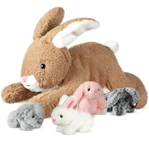 5 Piece Bunny Stuffed Animals Plush Set Easter Gifts Mommy Bunny, product photograph