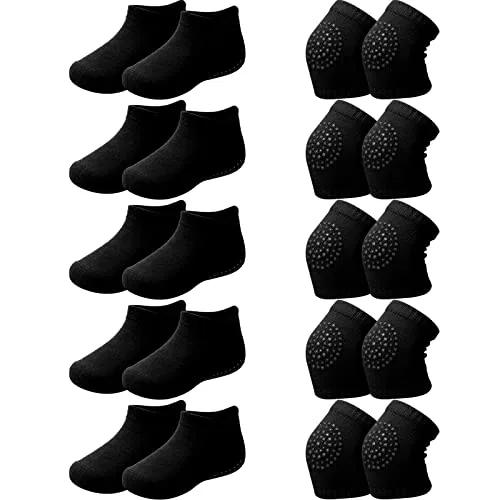 10 Pairs Baby Crawling Anti-Slip Knee Pads and Anti-Slip, Black, product photograph