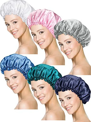 6 Piece Sleep Cap Satin Bonnet, Blue, product photograph
