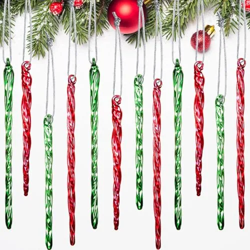 48 Piece Glass Icicle Ornaments, Red, product photograph