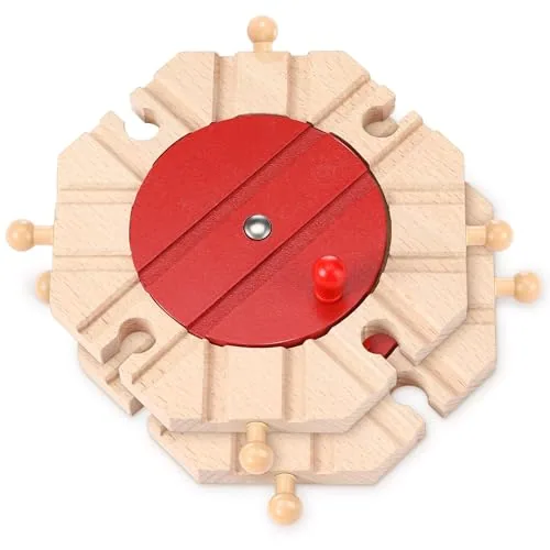 2 Piece Wooden Train Track Expansion Set 8 Way Turntables Brick, product photograph