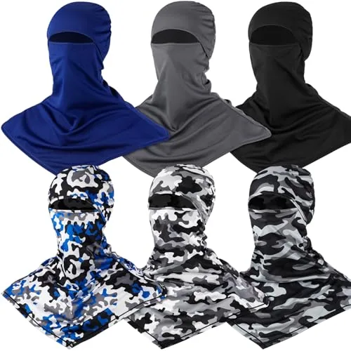 6 Piece Balaclava Face Cover Breathable Long Neck Covers Summer, Blue, product photograph