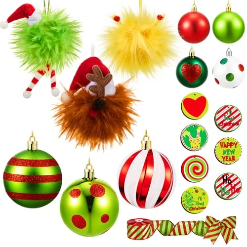 25 Piece 1.57 Inch Whimsical Christmas Tree Ornaments Balls Lime, product photograph