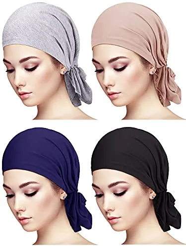 4 Piece Slip-on Pre-tied Head Scarves, product photograph