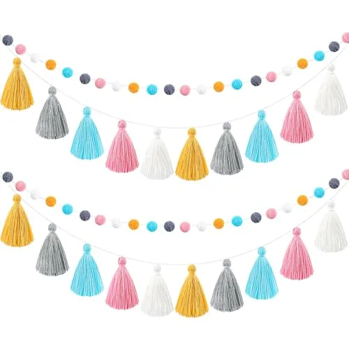 4 Piece Pom Pom Tassel Garland Felt Pompom Ball Banner Tassel, product photograph