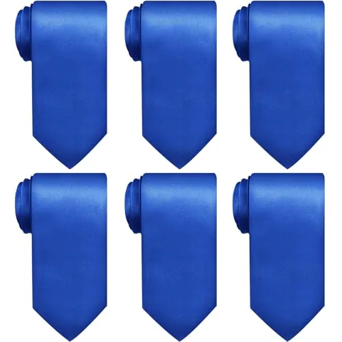 6 Piece Solid Satin Ties, Blue, product photograph