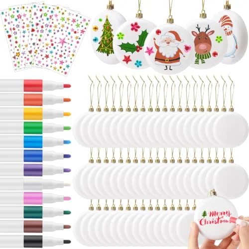 60 Piece 3.15 in DIY Christmas White Ball Ornaments, Multicolour, product photograph