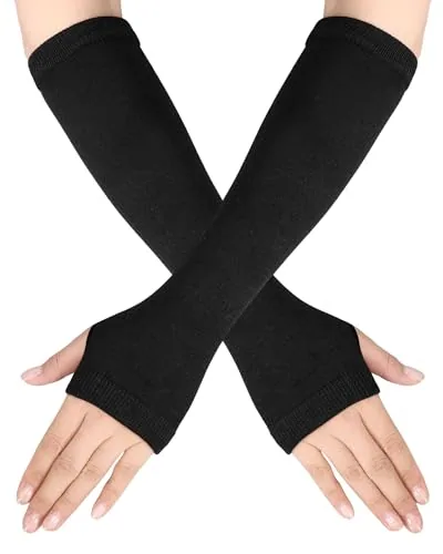 1 Pair Women Summer Knitted Long Fingerless Gloves UV, Black, product photograph