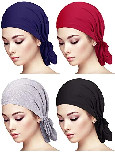 4 Piece Slip-on Pre-tied Head Scarves, product photograph