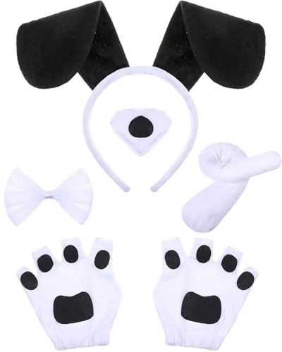Puppy Dog Costume Set Ears Headband Bowtie Nose Tail Paw, Black, product photograph