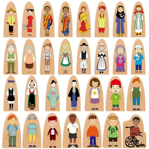 30 Piece Wooden Community Helpers Toys Multicultural Career Wooden, Multicolour, product photograph