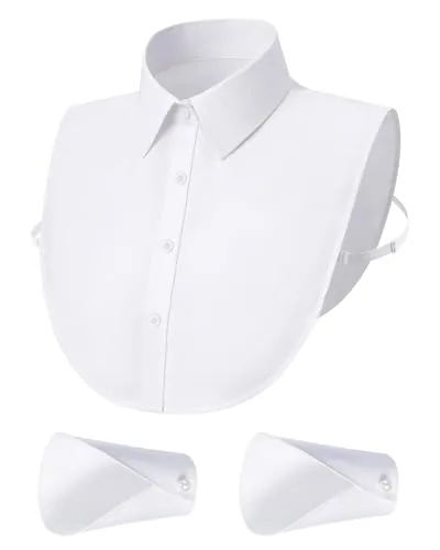 2 Piece Fake Collar Shirt and Wrist Cuffs Set, White, product photograph