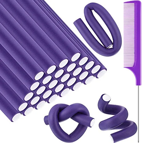 30 Piece Flexi Curling Rods No Heat Hair, Purple, product photograph