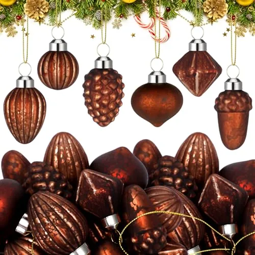 24 Piece Mini Mercury Glass Christmas Ornaments 1.2 in Diameter, Brown, product photograph