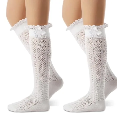 2 Pair Oktoberfest Socks Women Lace Boot Socks, White, product photograph