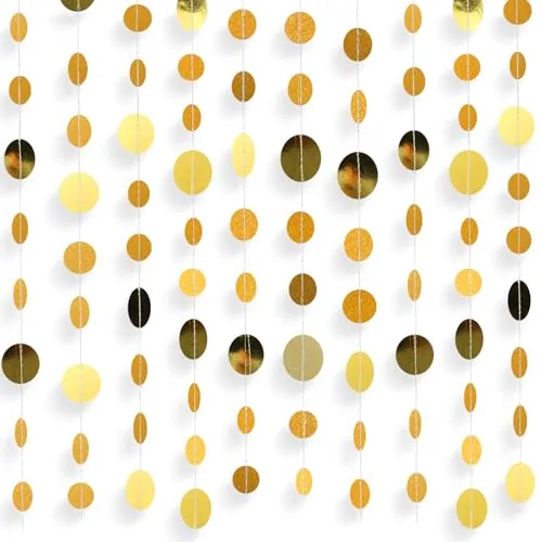 10 Piece Party Decorations Paper Dot Circle Garlands Glitter, Gold, product photograph
