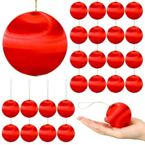 24 Piece 24 Pcs Christmas Satin Silk Balls, Red, product photograph