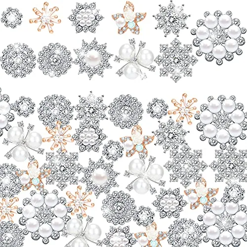44 Piece 11 Styles Pearl Rhinestone Brooches Rhinestone Buttons, product photograph