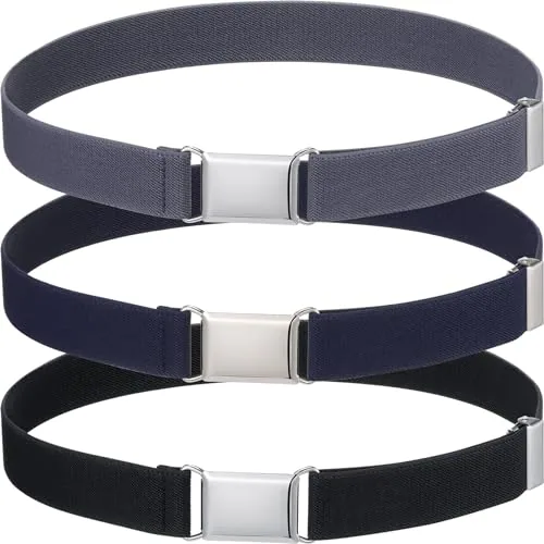 3 Piece Magnetic Boy Belt Kids Elastic Adjustable Stretch Belt Silver, Black, product photograph