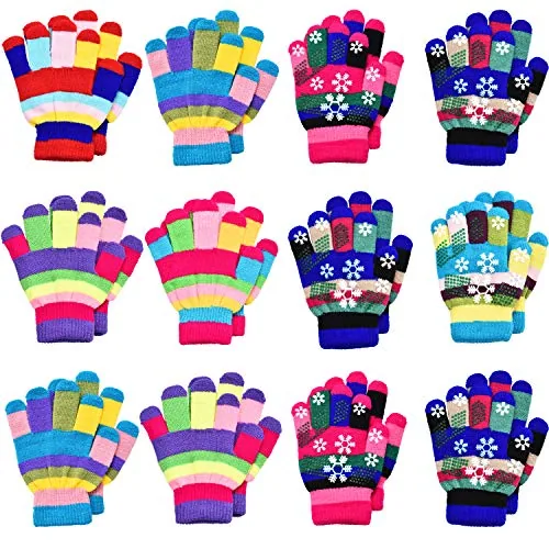 12 Pairs Winter Knitted Gloves Boys Girls, Multicolour, product photograph