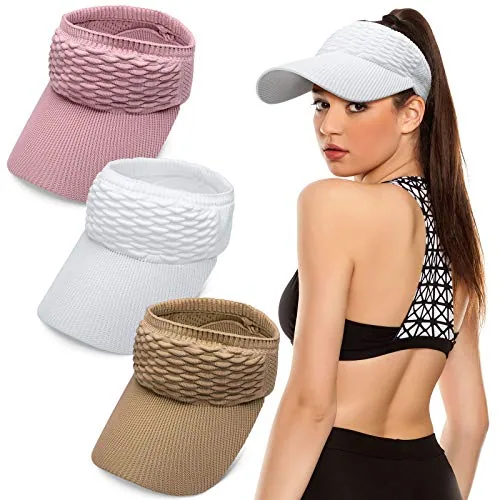 3 Piece Folding Women Sun Visor Hat, Pink, product photograph