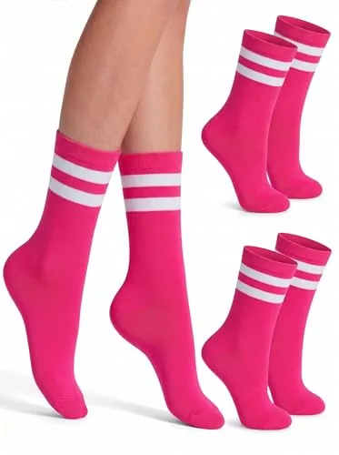 2 Pairs Crew Socks Unisex Casual Athletic Socks, Pink, product photograph