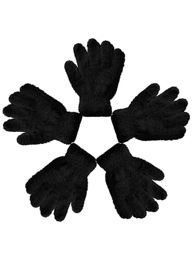 5 Pairs Kids Winter Gloves, Black, product photograph