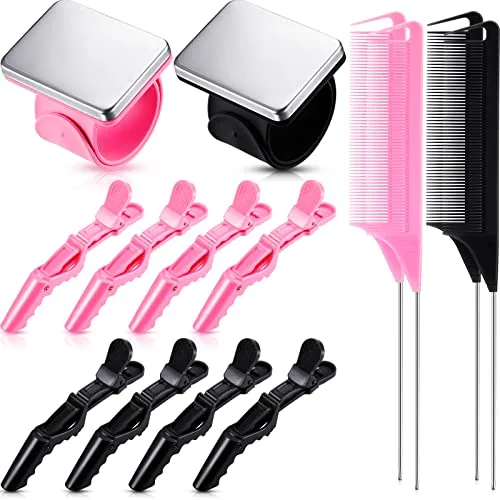 14 Piece Hair Braiding Tools Magnetic Pin Wristband and Stainless, Black, product photograph