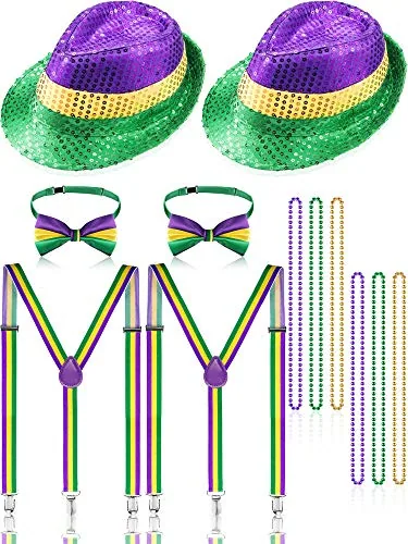 2 Piece Mardi Gras Accessories Set Include 2 Pcs Sequin Hat 6 Pcs, Yellow, product photograph