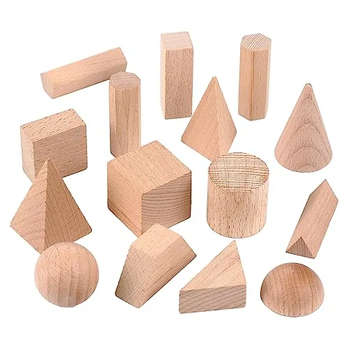 15 Piece 3D Shapes Geometric Solids Wooden Shapes Large Size, product photograph