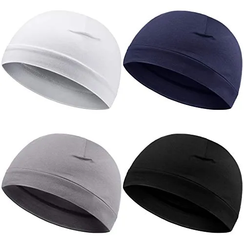 4 Piece Cotton Skull Caps, White, product photograph