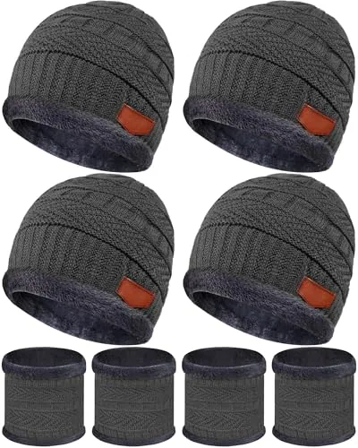Kids Winter Hat and Scarf Set Warm Fleece Lining Beanie, Grey, product photograph