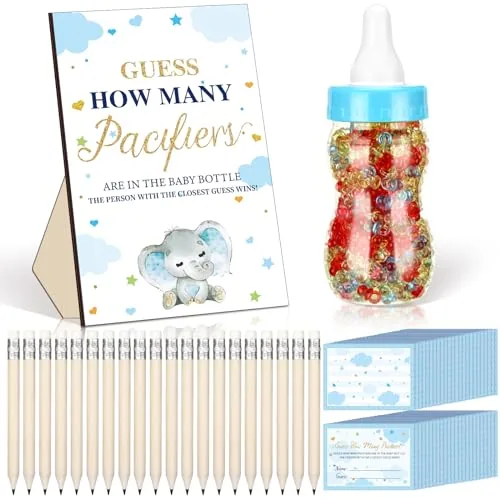 Blue Color Elephant Theme Baby Shower Games Guess How, product photograph