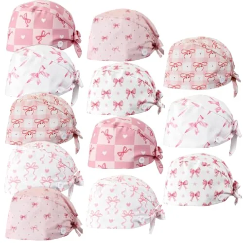 12 Piece Bouffant Nursing Scrub Surgical Cap Adjustable Button, product photograph