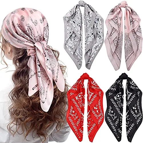 4 Piece 27 in Square Satin Bandanas, Black, product photograph