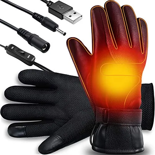 USB Heated Gloves Touchscreen Waterproof Winter Outdoor, Black, product photograph