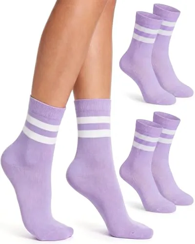 2 Pairs Crew Socks Unisex Casual Athletic Socks, Purple, product photograph