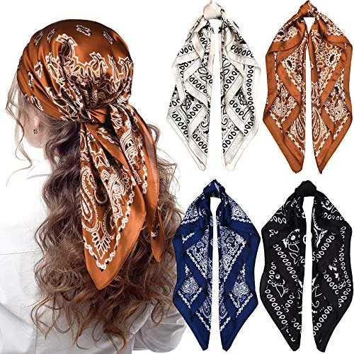 4 Piece 27 in Square Satin Bandanas, Blue, product photograph