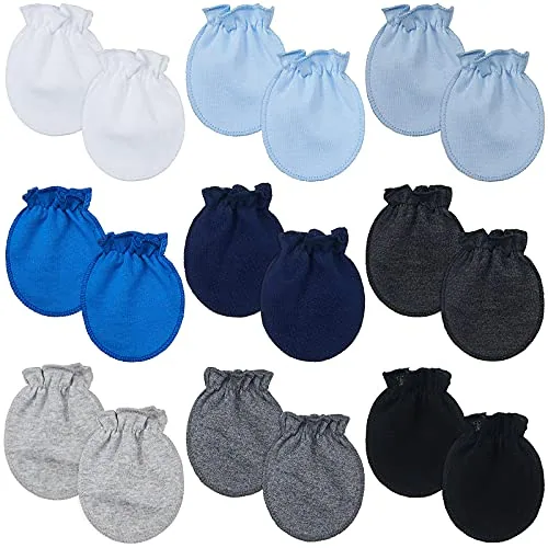 9 Pairs Newborn Infant Mittens 0-6 Months, White, product photograph