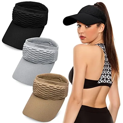 3 Piece Folding Women Sun Visor Hat, Black, product photograph