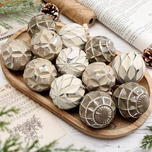 12 Piece Neutral Christmas Ornament 2.36 in Brown Cream Beige, product photograph