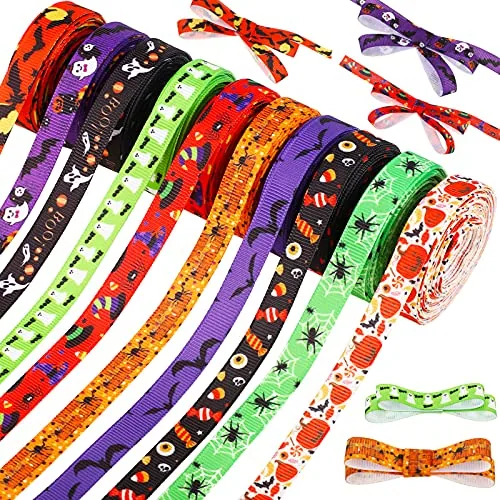 10 Rolls 50 Yards Halloween Ribbon Spider Pumpkin, Black, product photograph