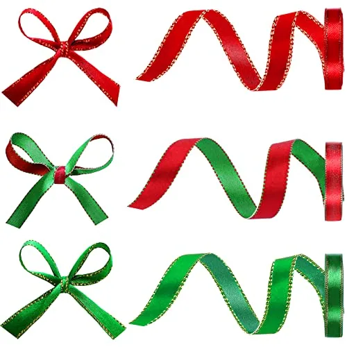 3 Rolls 50 Yards Christmas Satin Ribbon Red and Green, product photograph
