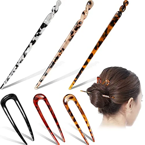 6 Piece Hairpin Set - 6 Pieces Acetate Hair Sticks & Hair Forks, Blue, product photograph
